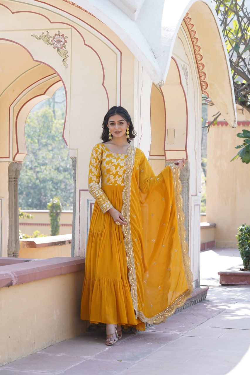 Faux Blooming Gown with Sequins Embroidered Dupatta