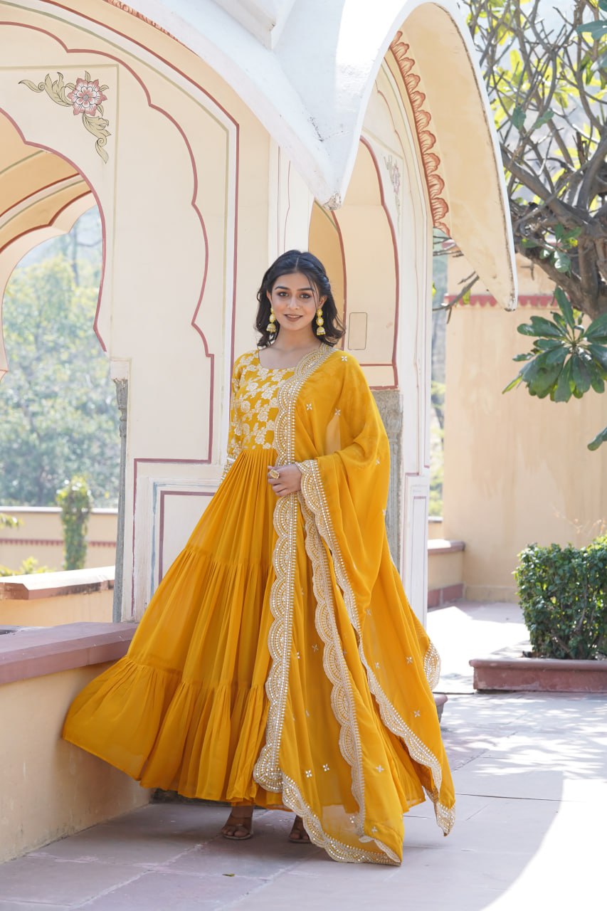 Faux Blooming Gown with Sequins Embroidered Dupatta