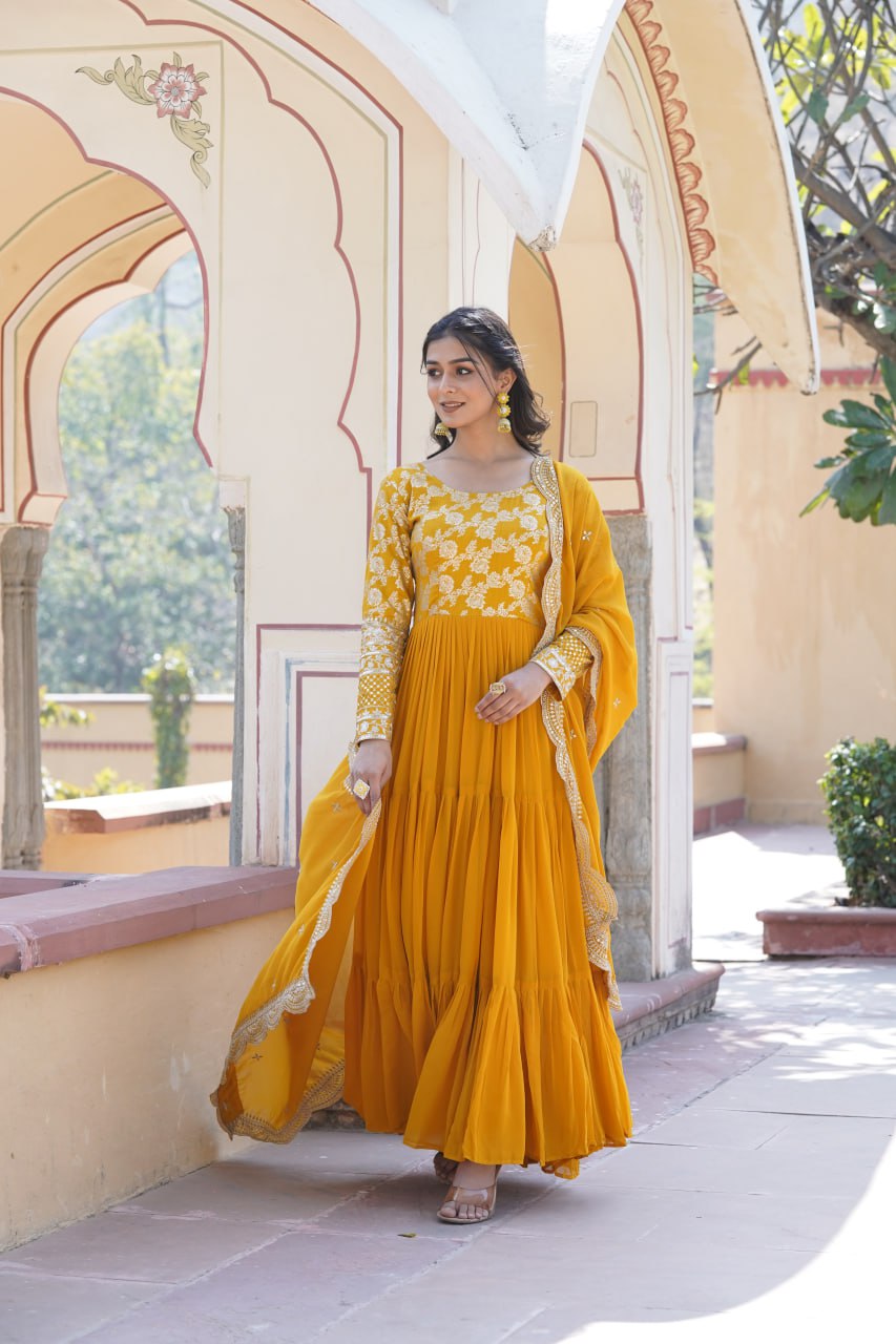Faux Blooming Gown with Sequins Embroidered Dupatta