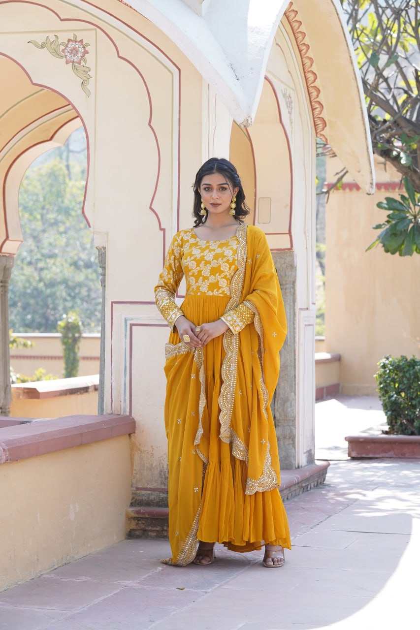 Faux Blooming Gown with Sequins Embroidered Dupatta