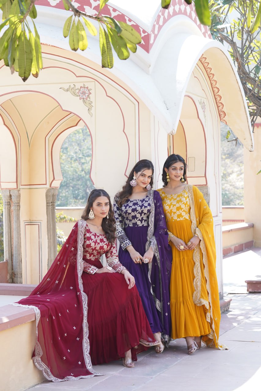 Faux Blooming Gown with Sequins Embroidered Dupatta
