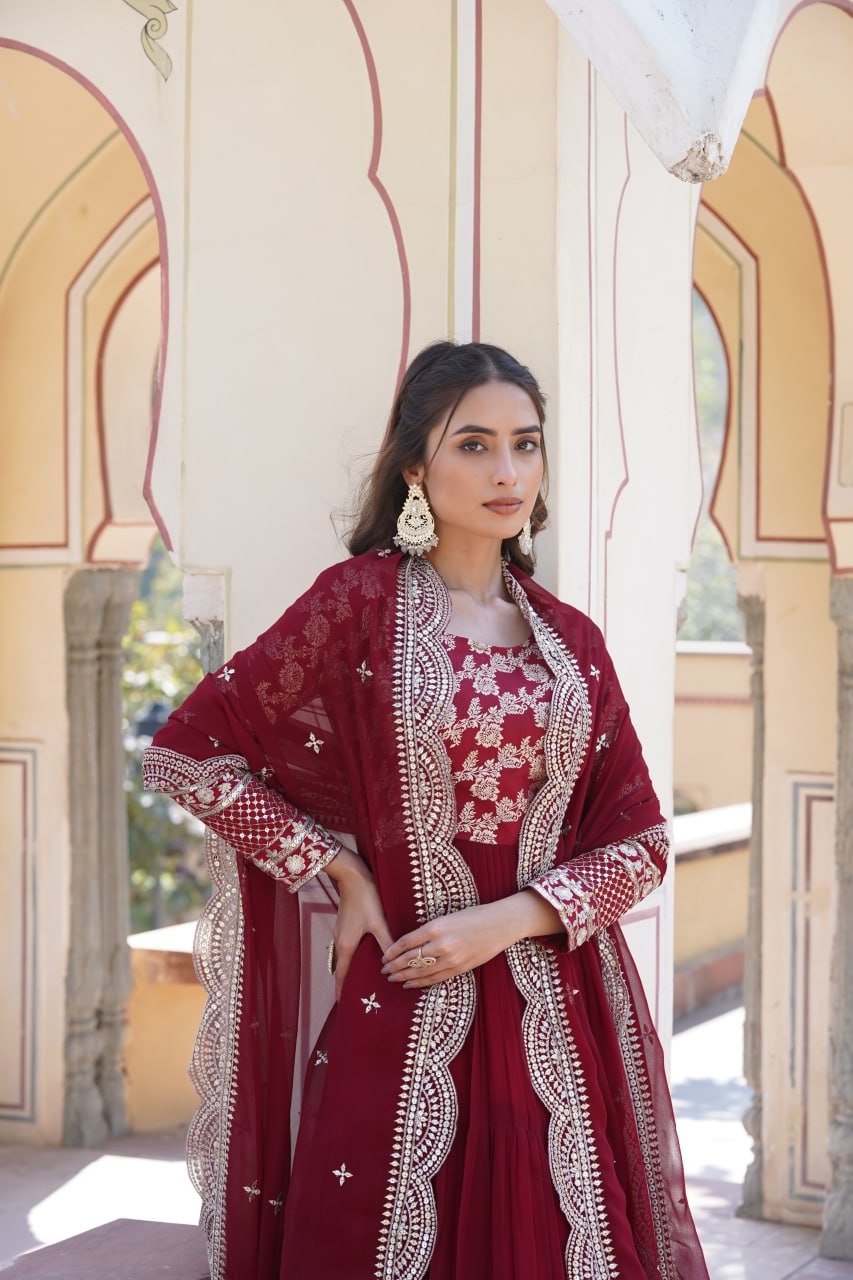 Faux Blooming Gown with Sequins Embroidered Dupatta
