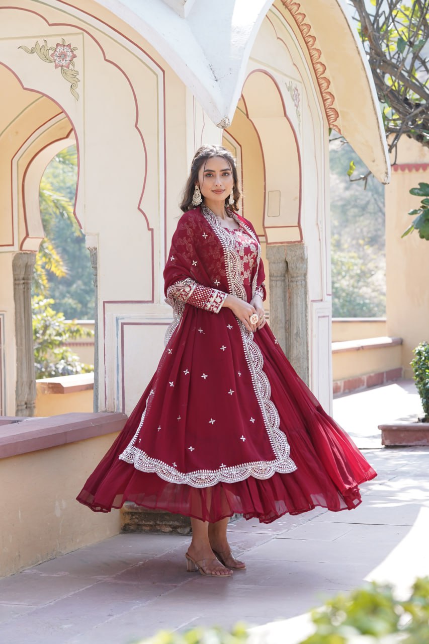 Faux Blooming Gown with Sequins Embroidered Dupatta
