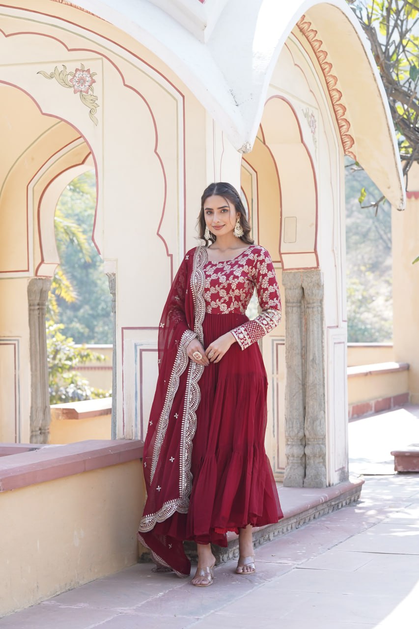Faux Blooming Gown with Sequins Embroidered Dupatta