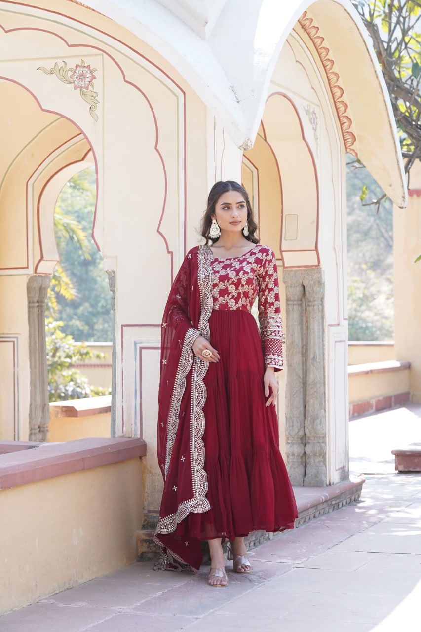 Faux Blooming Gown with Sequins Embroidered Dupatta