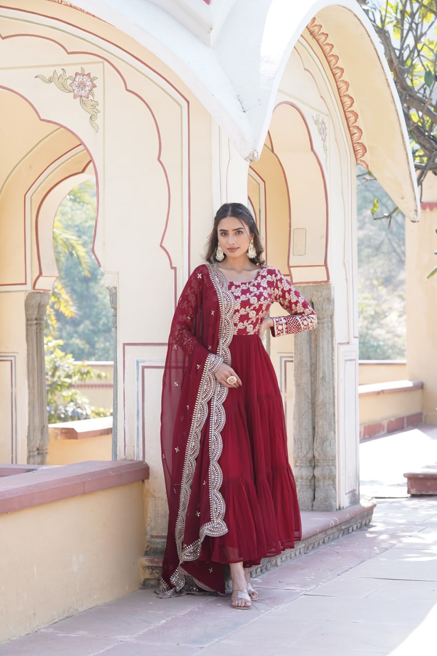 Faux Blooming Gown with Sequins Embroidered Dupatta