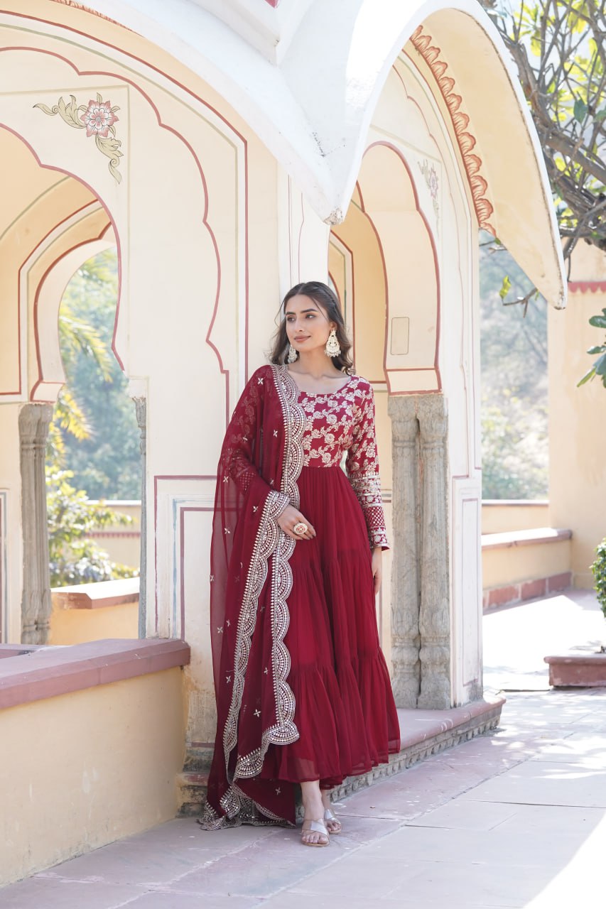 Faux Blooming Gown with Sequins Embroidered Dupatta