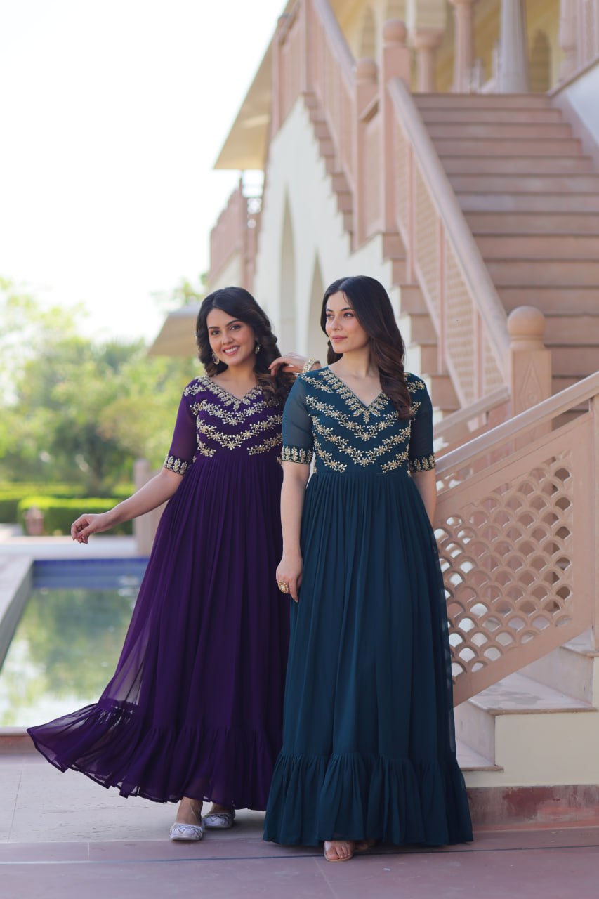 Faux Blooming Sequins Embroidered Gown