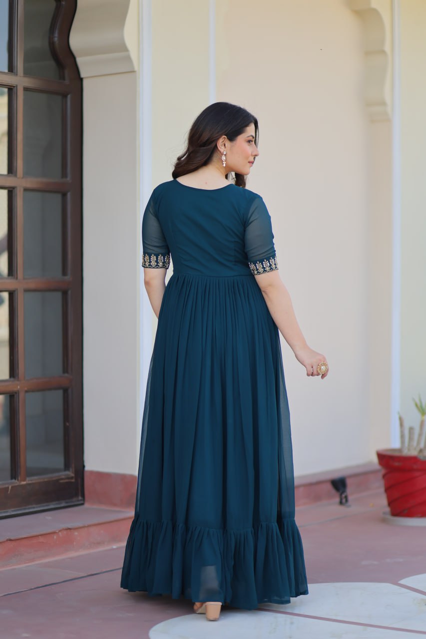 Faux Blooming Sequins Embroidered Gown