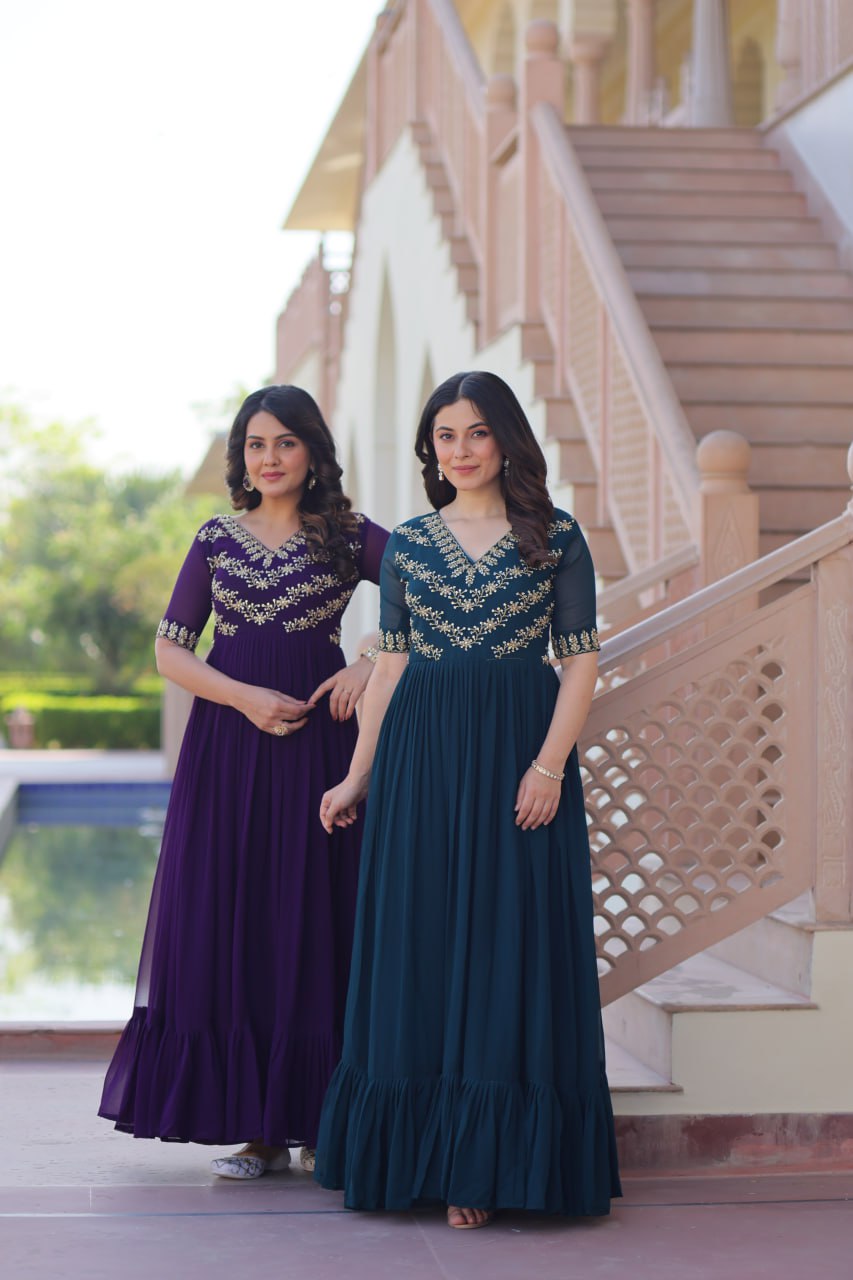 Faux Blooming Sequins Embroidered Gown