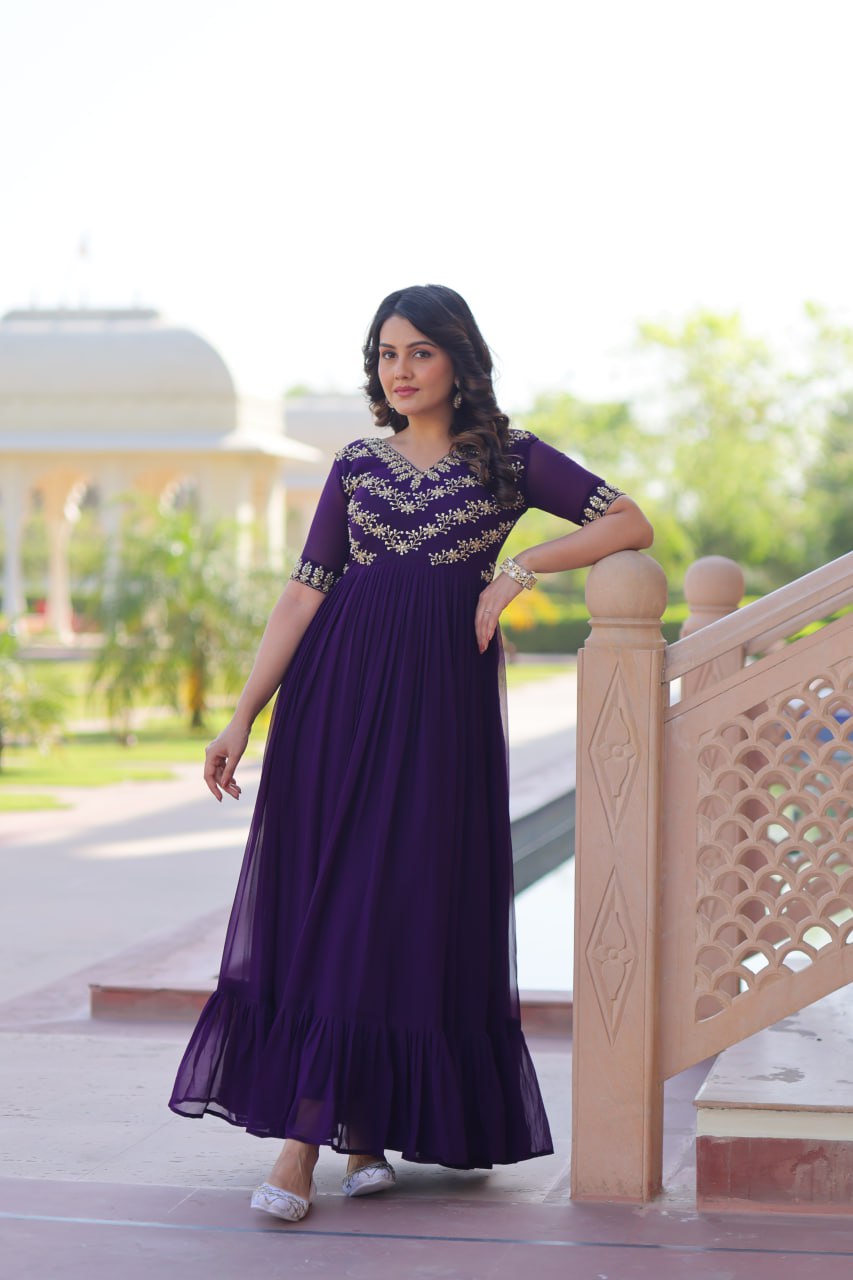 Faux Blooming Sequins Embroidered Gown