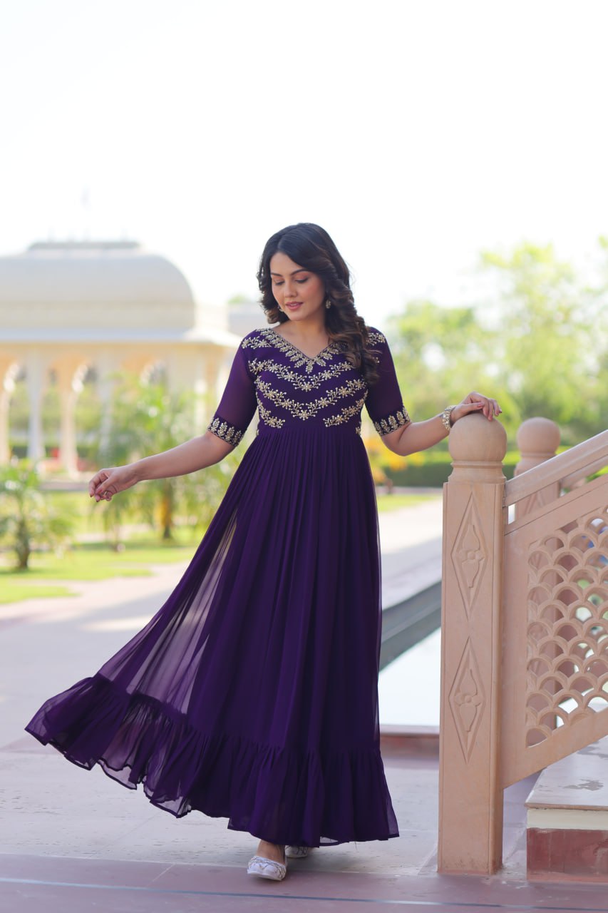 Faux Blooming Sequins Embroidered Gown