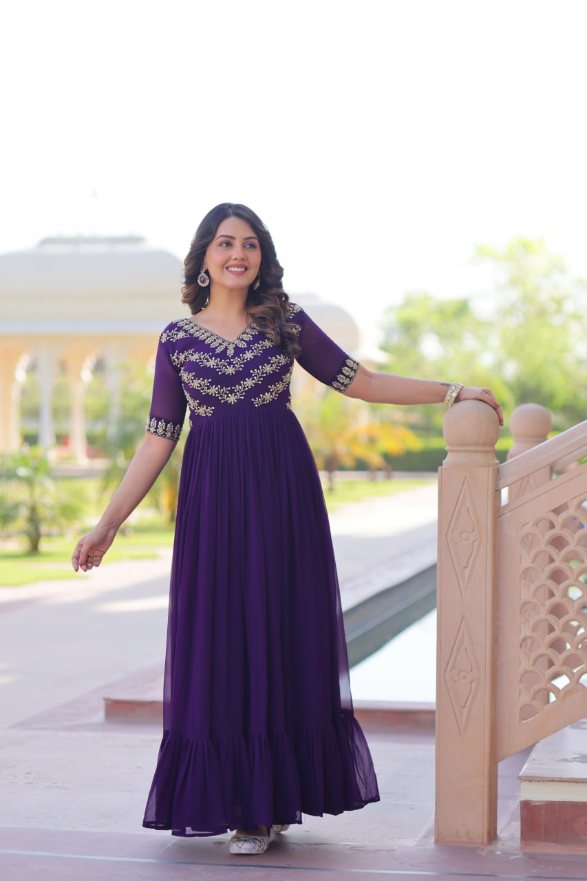 Faux Blooming Sequins Embroidered Gown