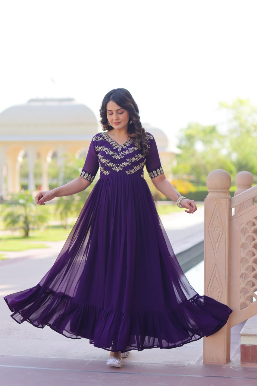 Faux Blooming Sequins Embroidered Gown