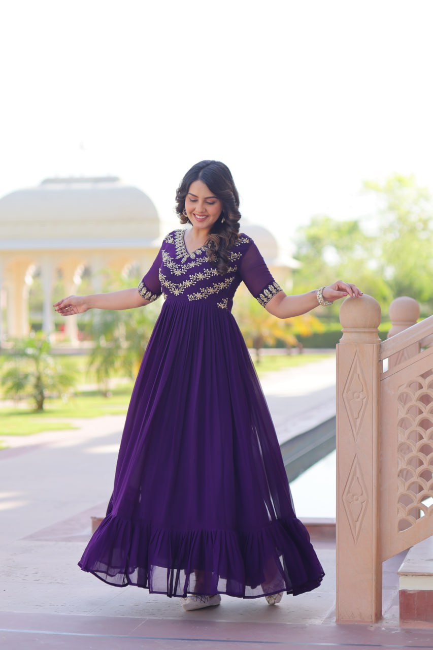 Faux Blooming Sequins Embroidered Gown