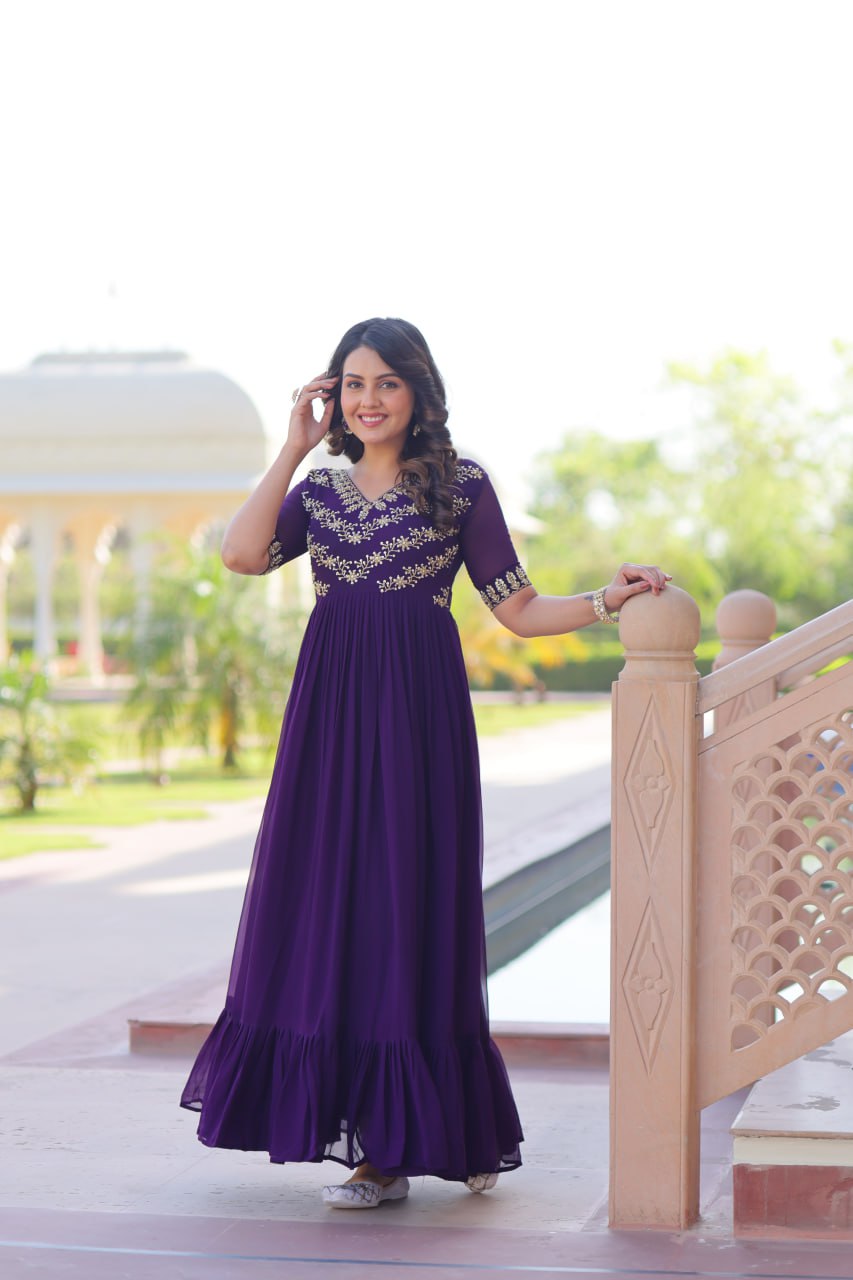Faux Blooming Sequins Embroidered Gown