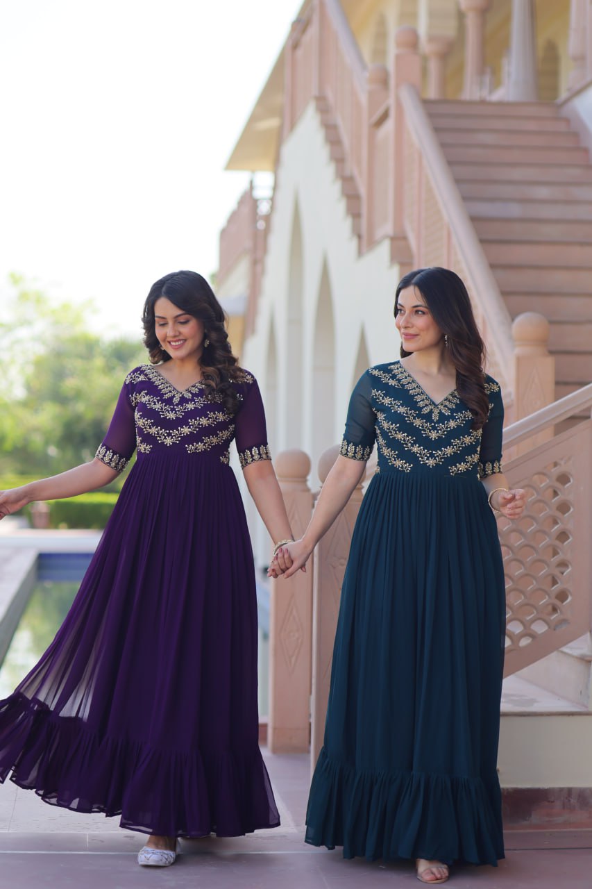 Faux Blooming Sequins Embroidered Gown