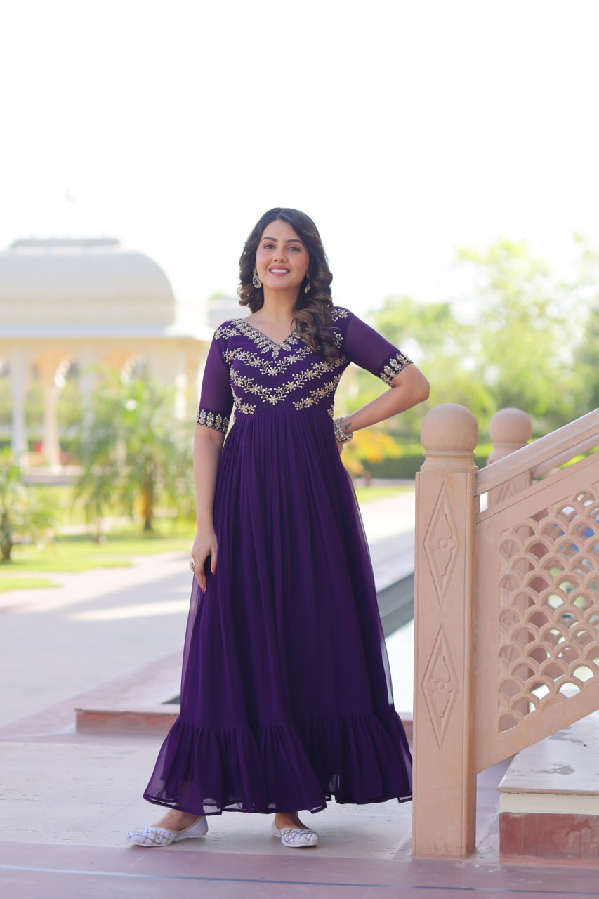Faux Blooming Sequins Embroidered Gown