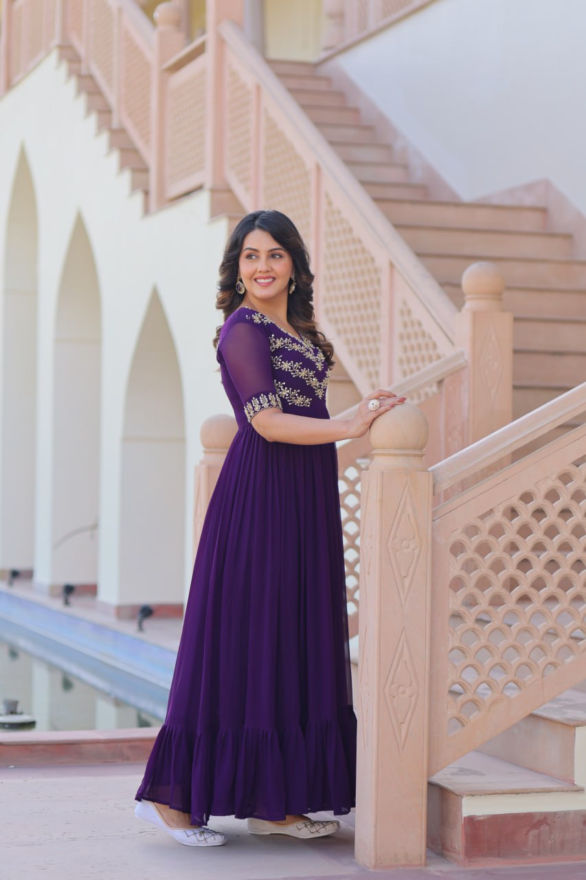 Faux Blooming Sequins Embroidered Gown