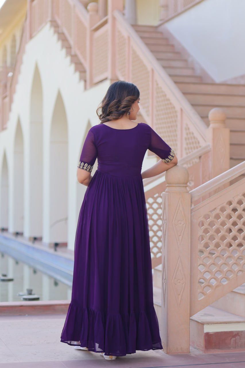 Faux Blooming Sequins Embroidered Gown