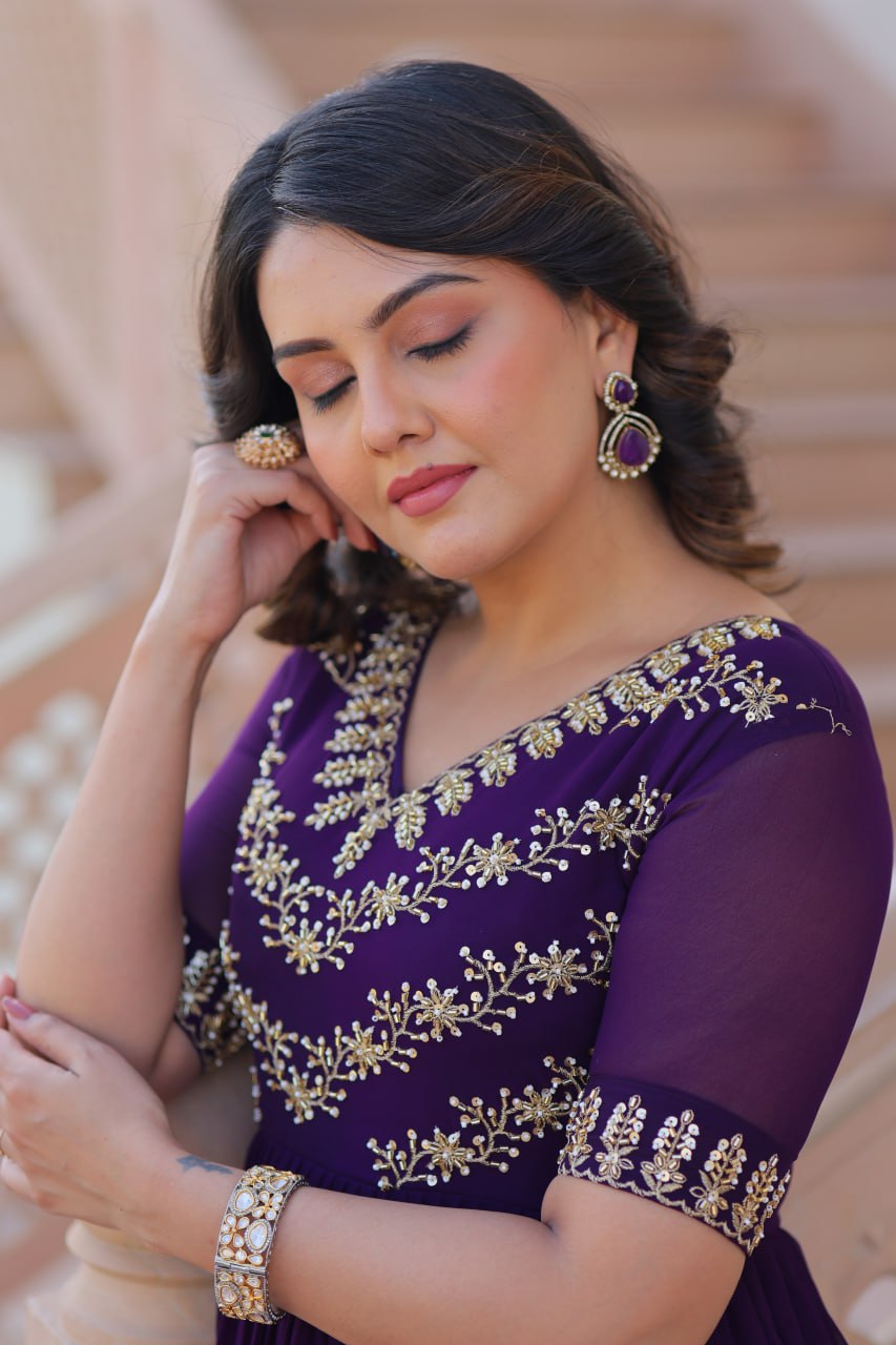 Faux Blooming Sequins Embroidered Gown