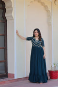 Faux Blooming Sequins Embroidered Gown