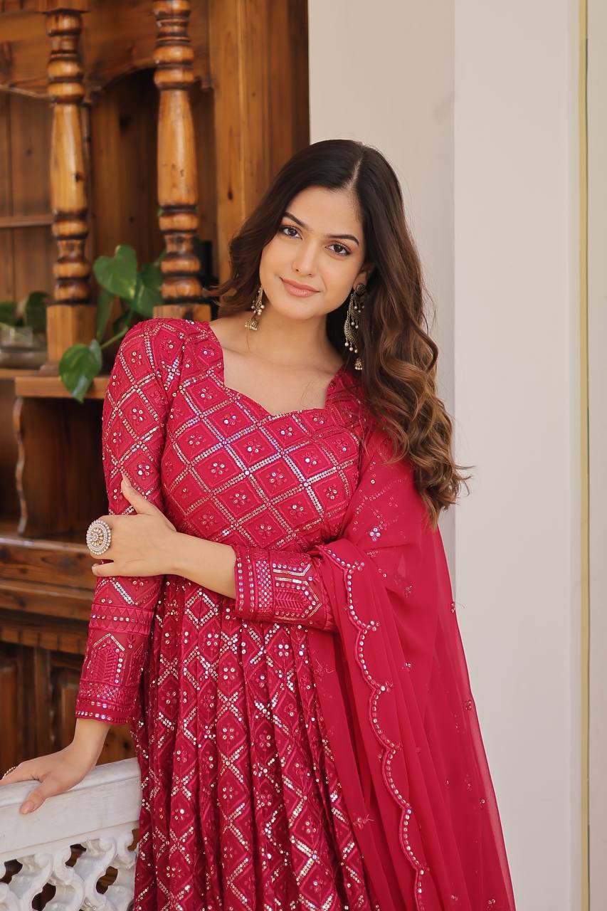 Faux Blooming Sequins Embroidered Gown with Dupatta