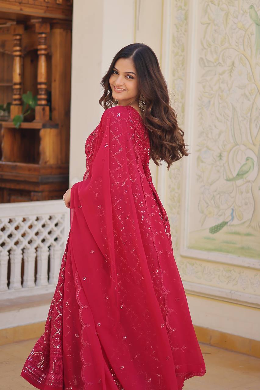 Faux Blooming Sequins Embroidered Gown with Dupatta