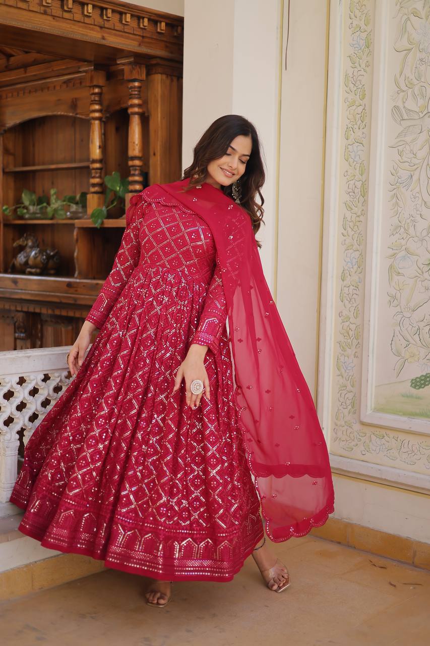 Faux Blooming Sequins Embroidered Gown with Dupatta