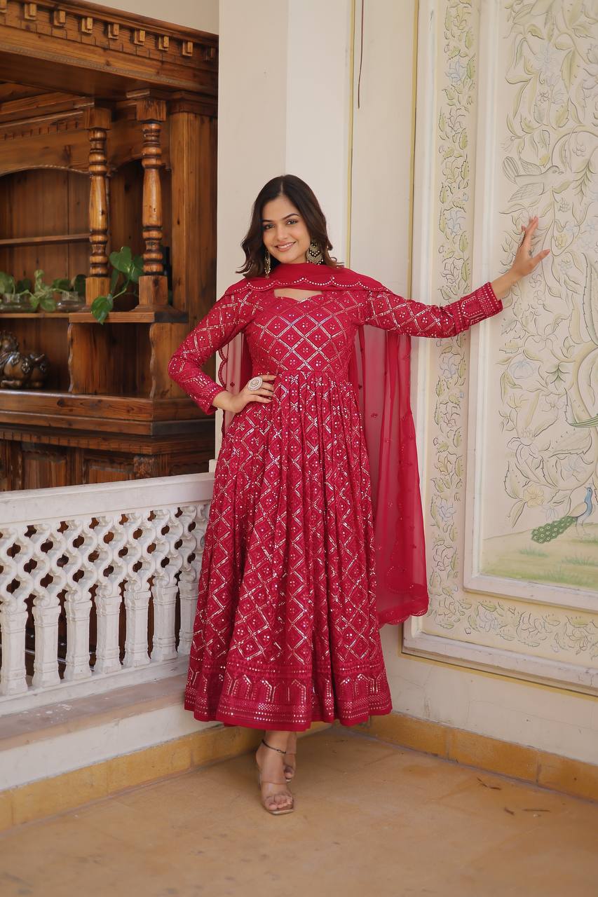 Faux Blooming Sequins Embroidered Gown with Dupatta