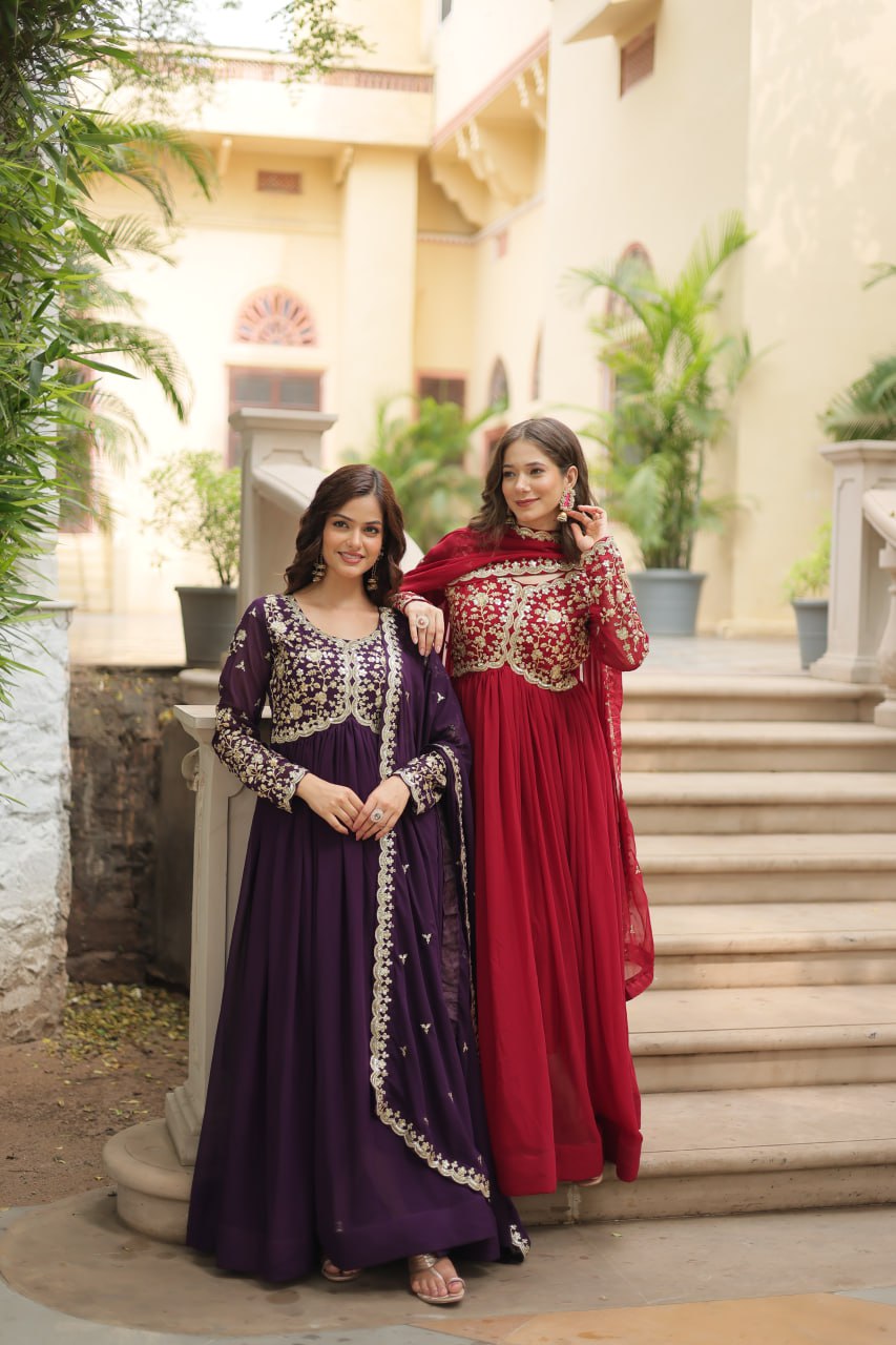 Faux Blooming Sequins Multi Embroidered Gown with Dupatta