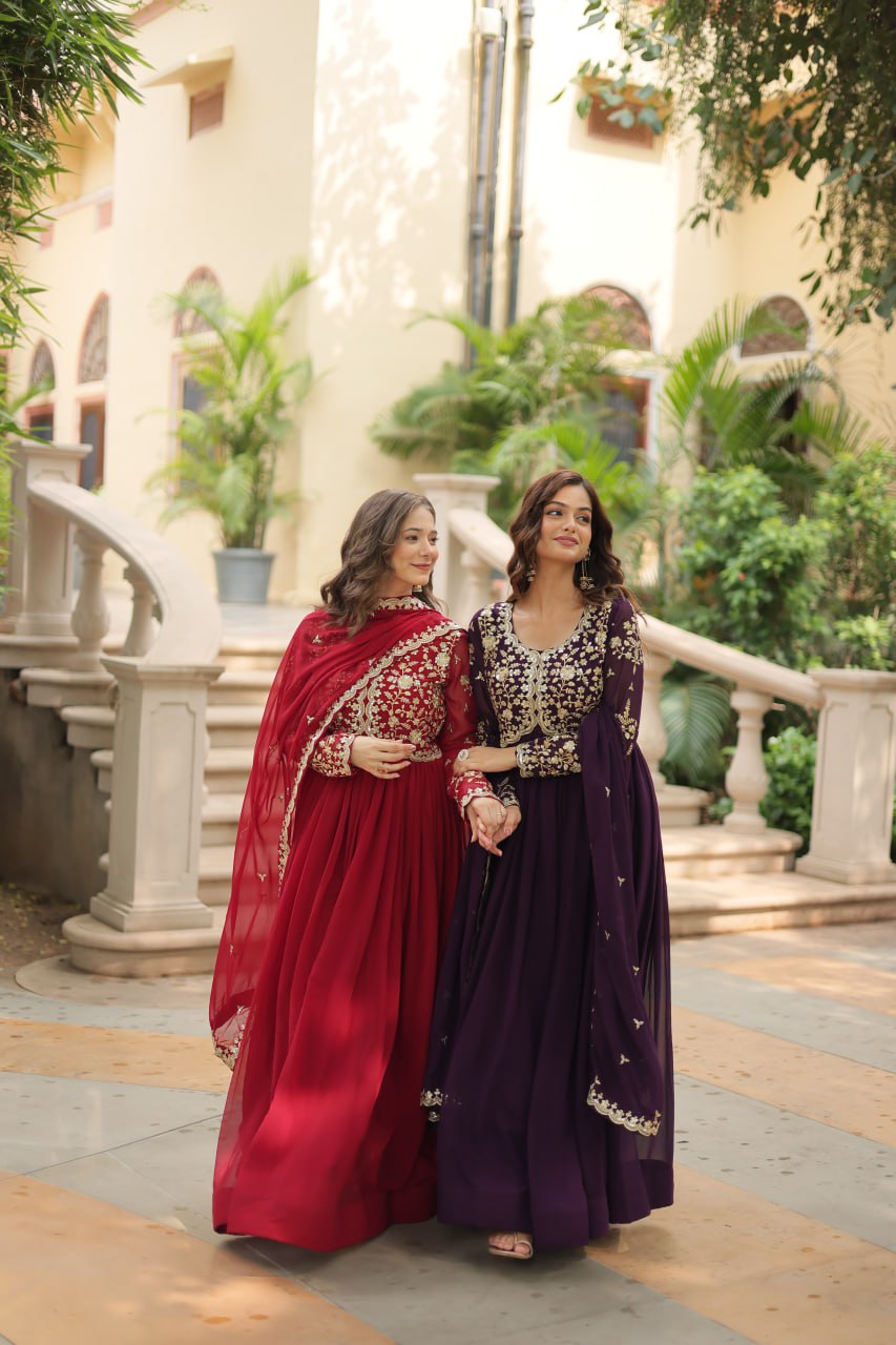 Faux Blooming Sequins Multi Embroidered Gown with Dupatta