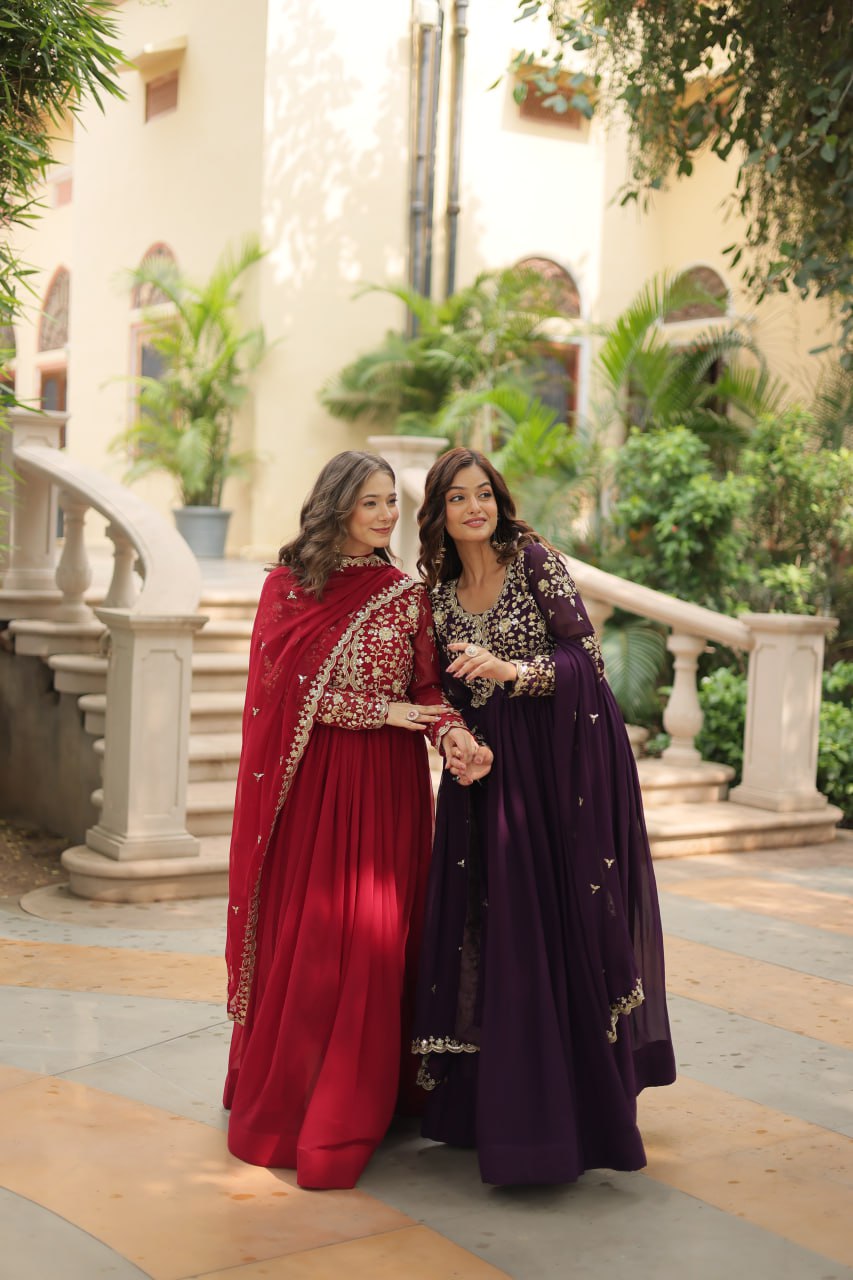 Faux Blooming Sequins Multi Embroidered Gown with Dupatta