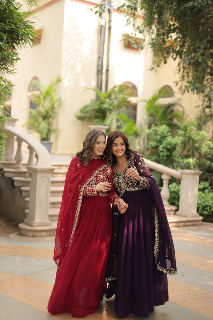 Faux Blooming Sequins Multi Embroidered Gown with Dupatta