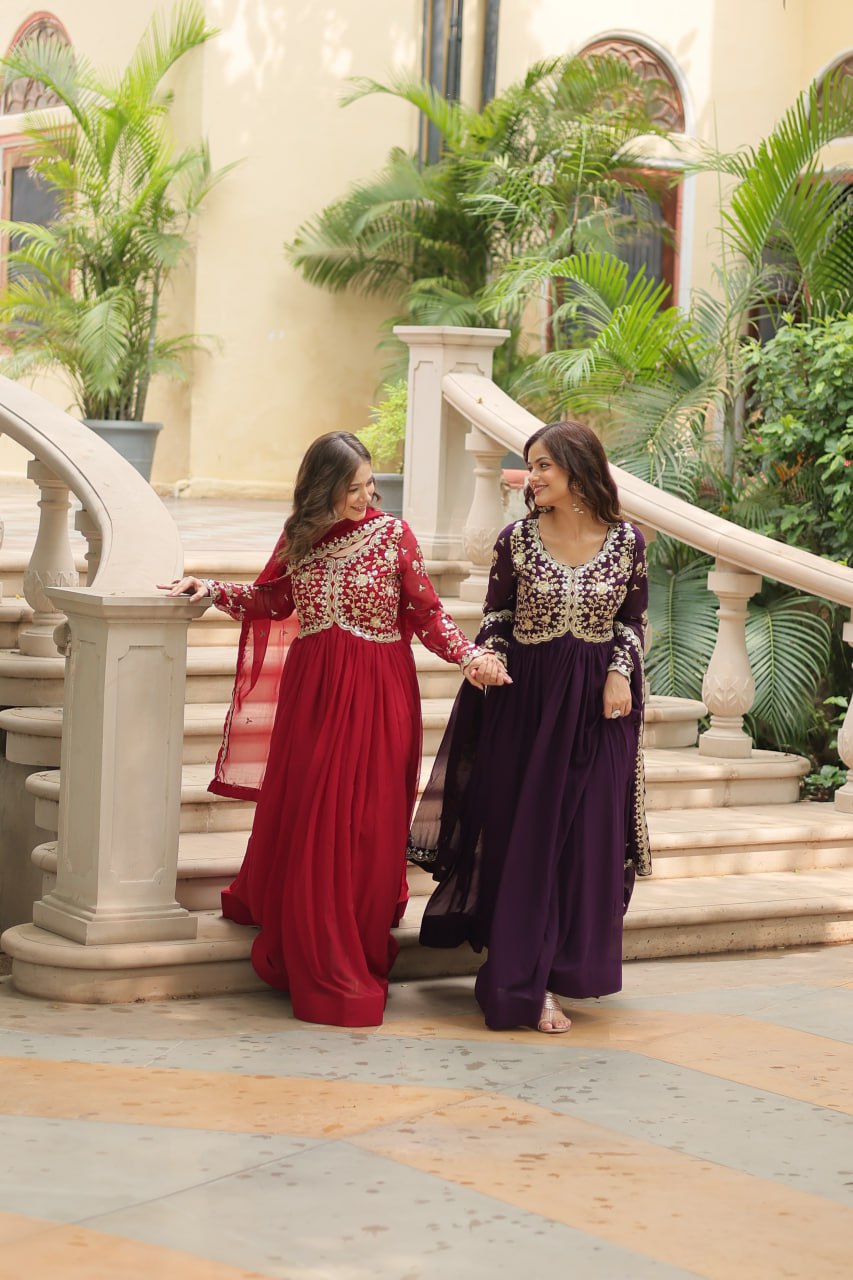 Faux Blooming Sequins Multi Embroidered Gown with Dupatta