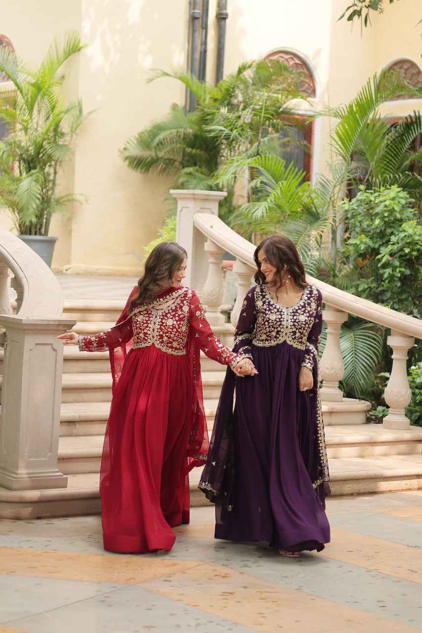 Faux Blooming Sequins Multi Embroidered Gown with Dupatta