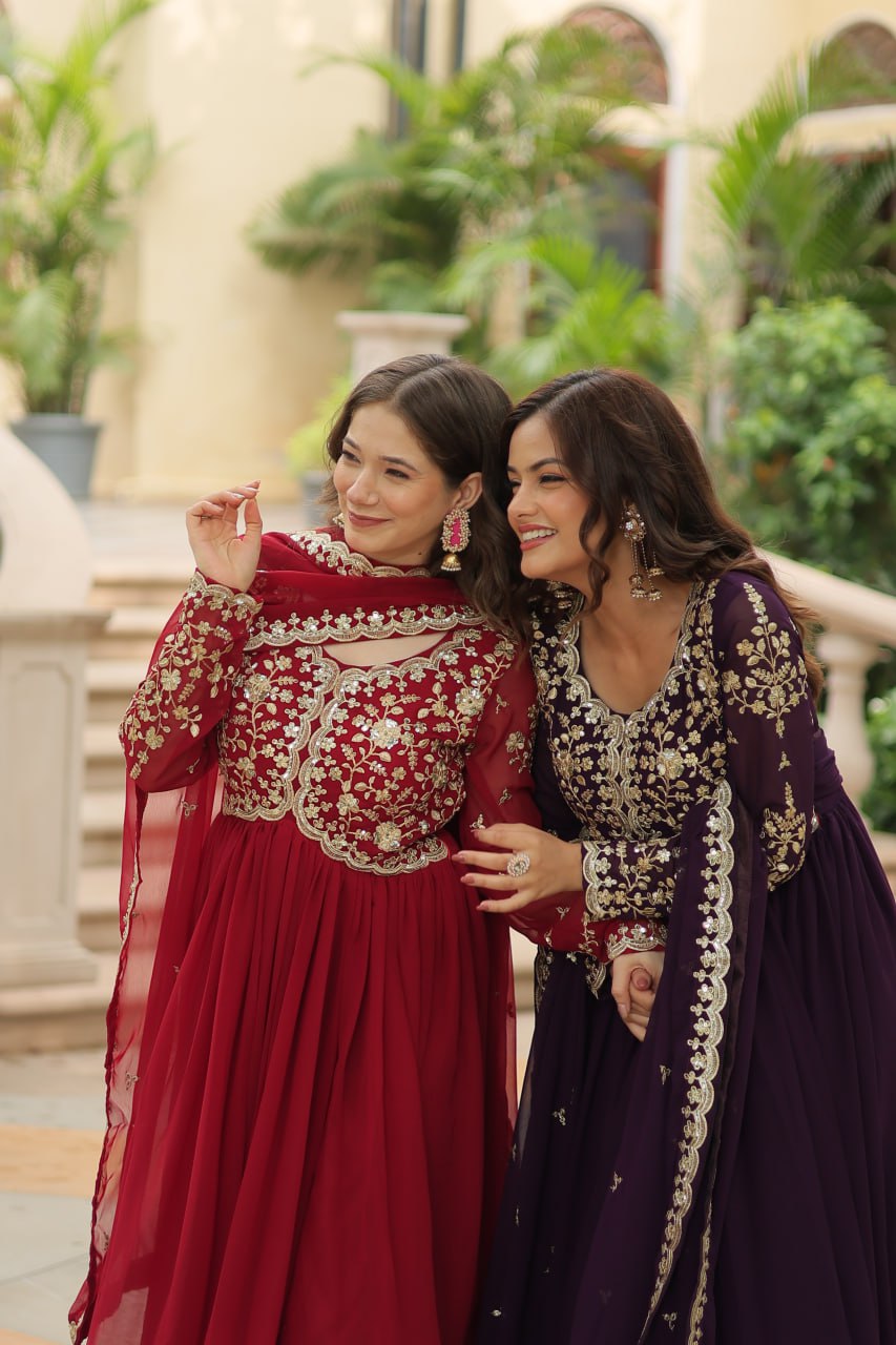Faux Blooming Sequins Multi Embroidered Gown with Dupatta