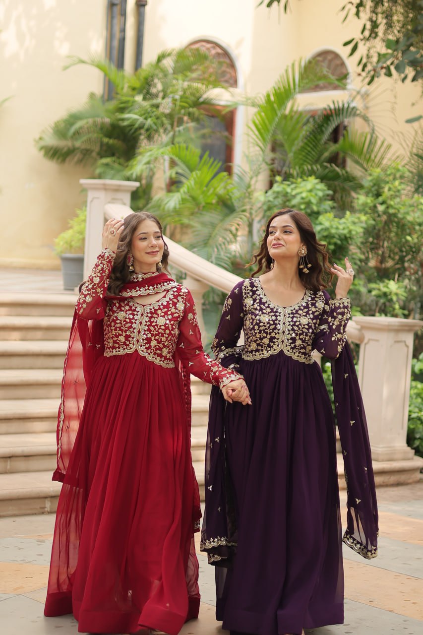 Faux Blooming Sequins Multi Embroidered Gown with Dupatta