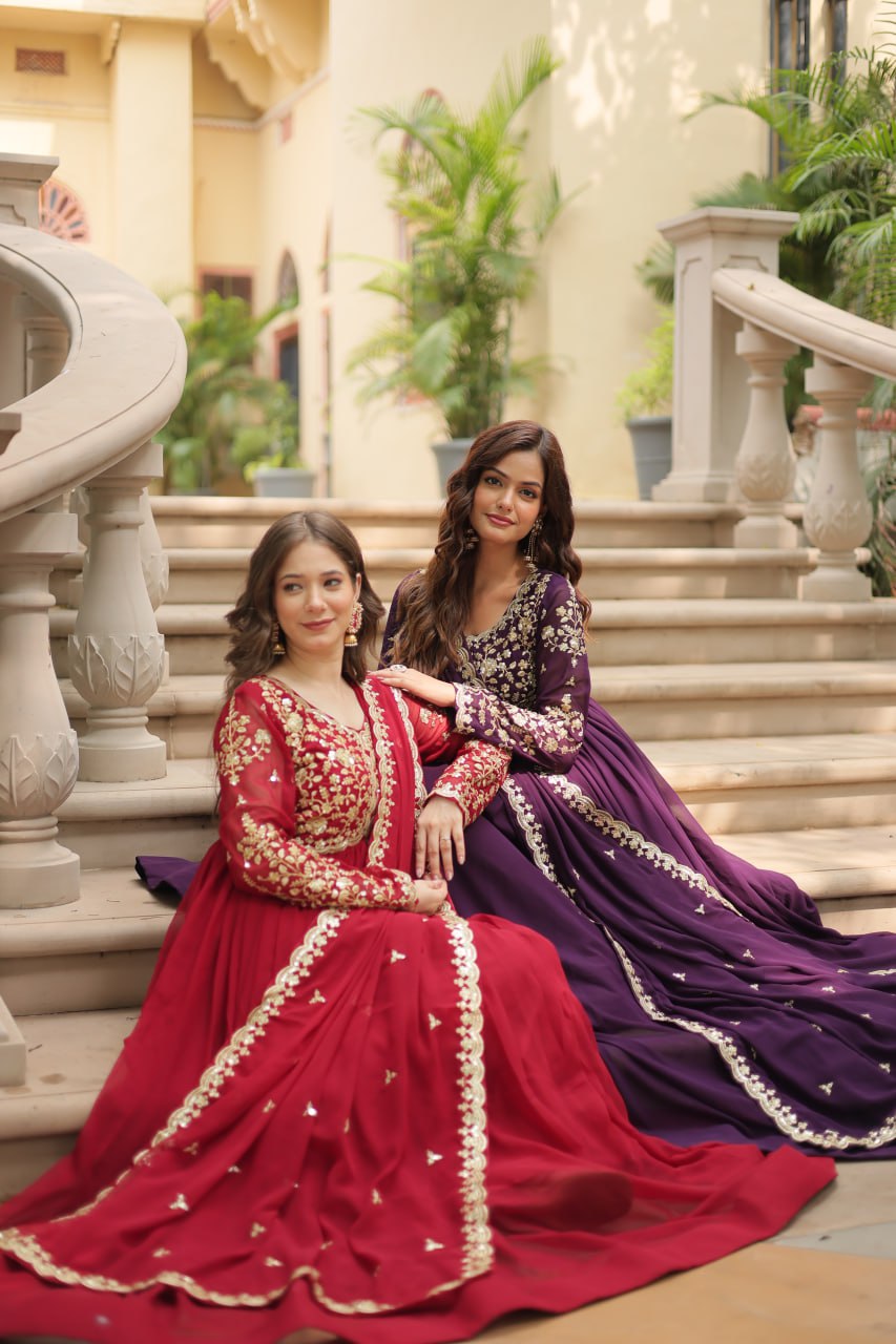 Faux Blooming Sequins Multi Embroidered Gown with Dupatta