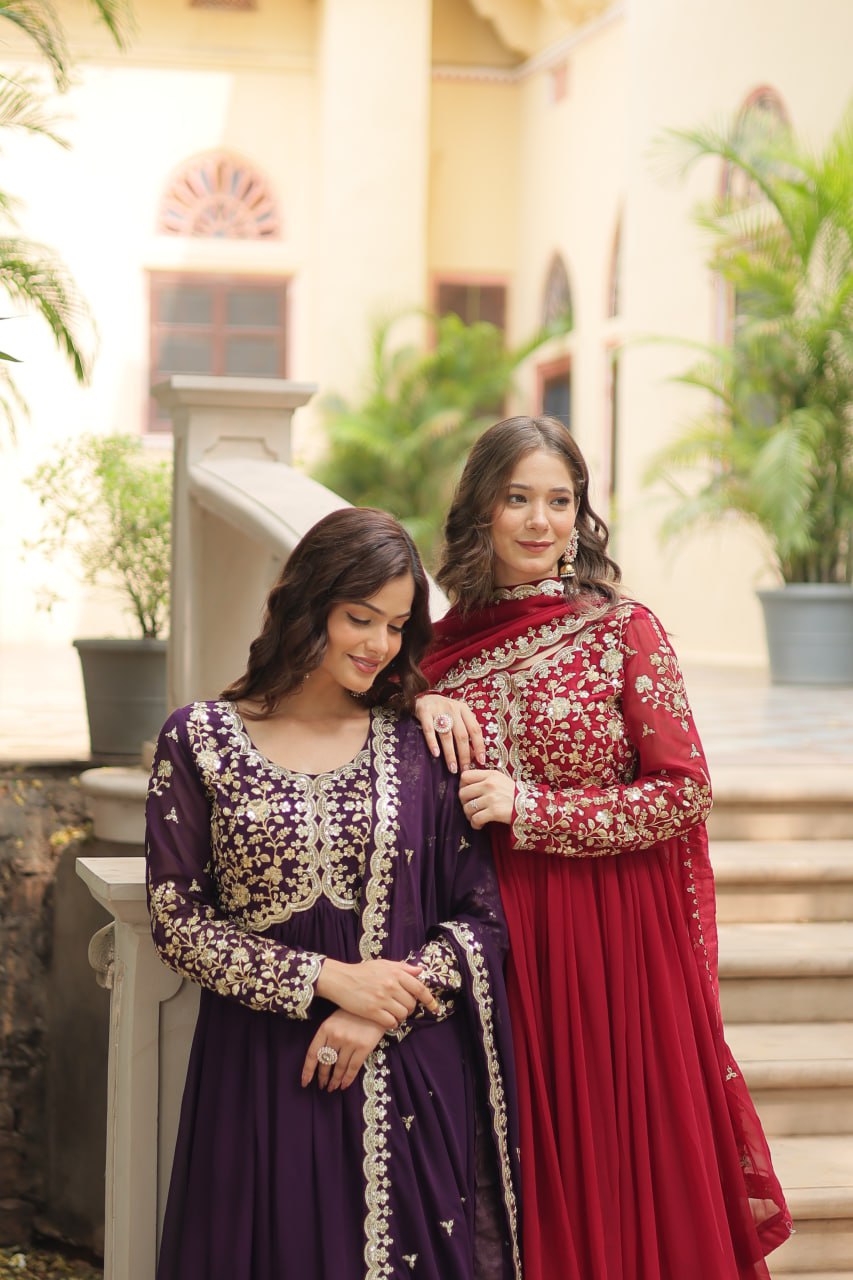 Faux Blooming Sequins Multi Embroidered Gown with Dupatta