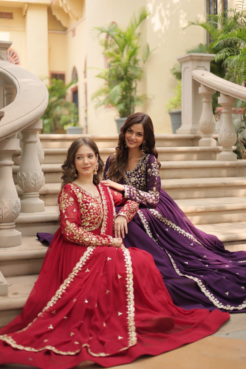 Faux Blooming Sequins Multi Embroidered Gown with Dupatta