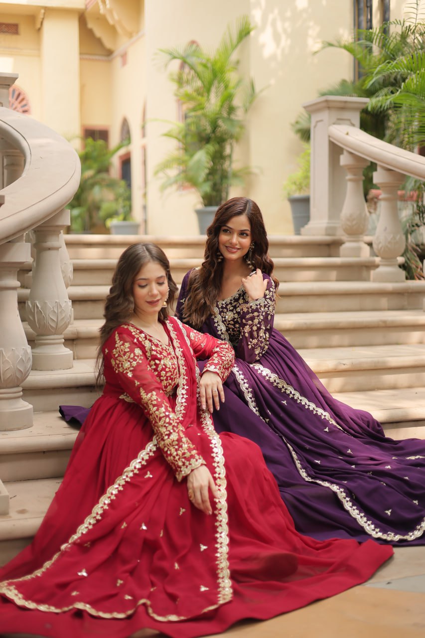 Faux Blooming Sequins Multi Embroidered Gown with Dupatta