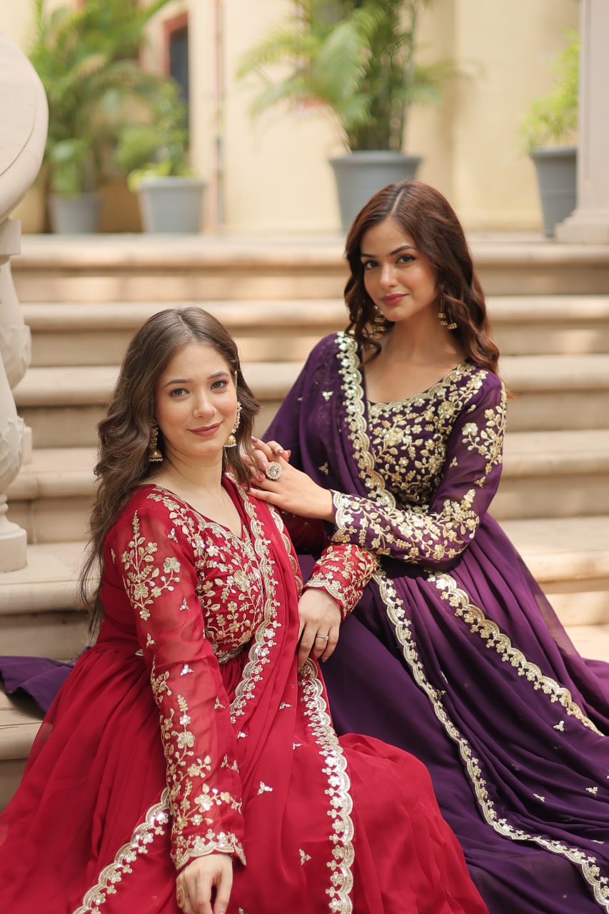 Faux Blooming Sequins Multi Embroidered Gown with Dupatta