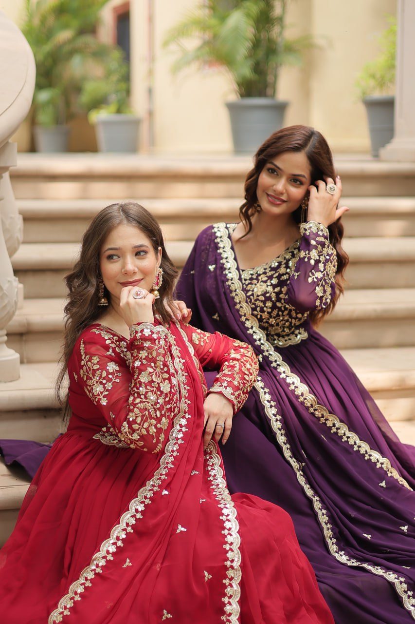 Faux Blooming Sequins Multi Embroidered Gown with Dupatta