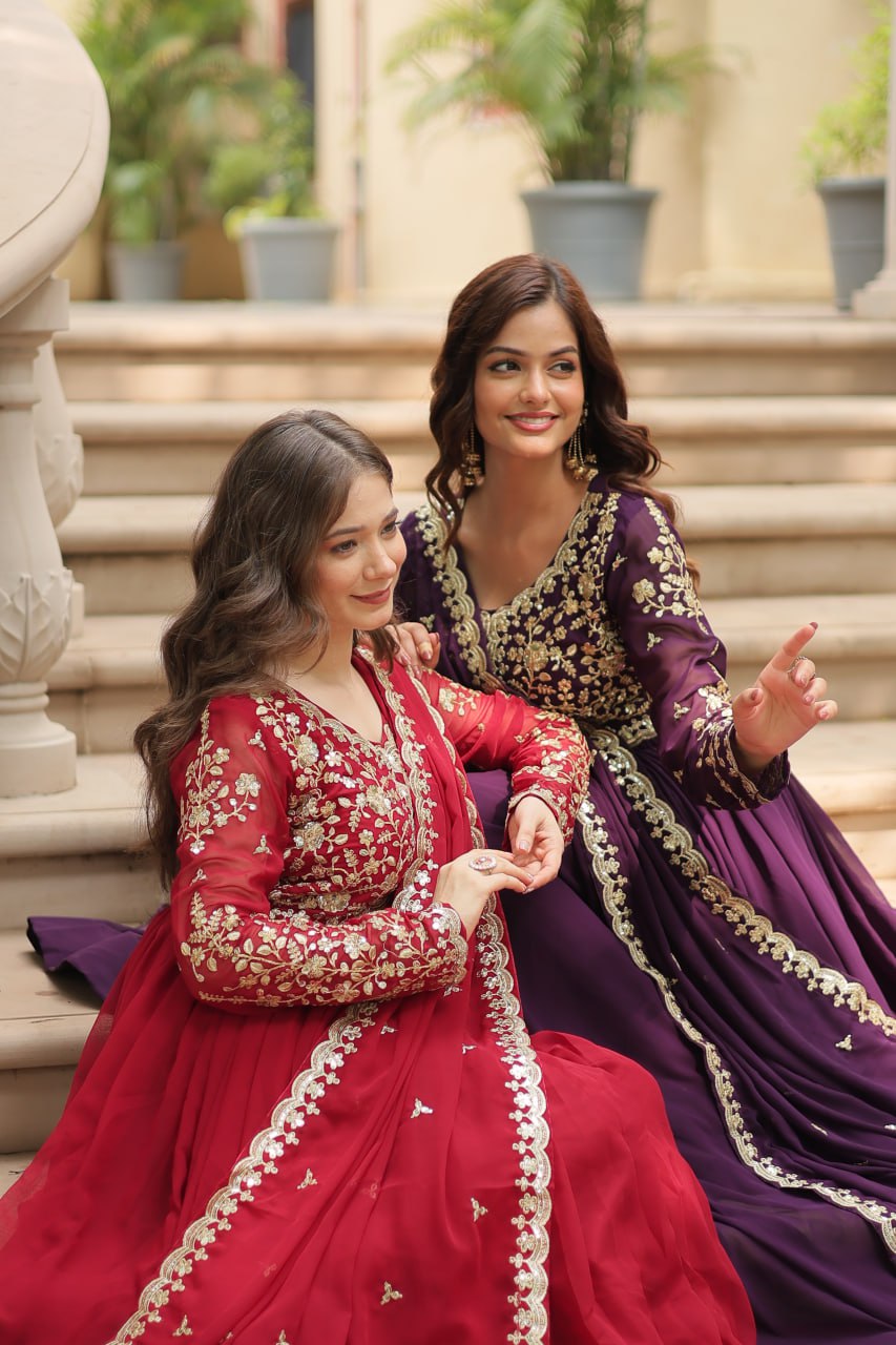 Faux Blooming Sequins Multi Embroidered Gown with Dupatta