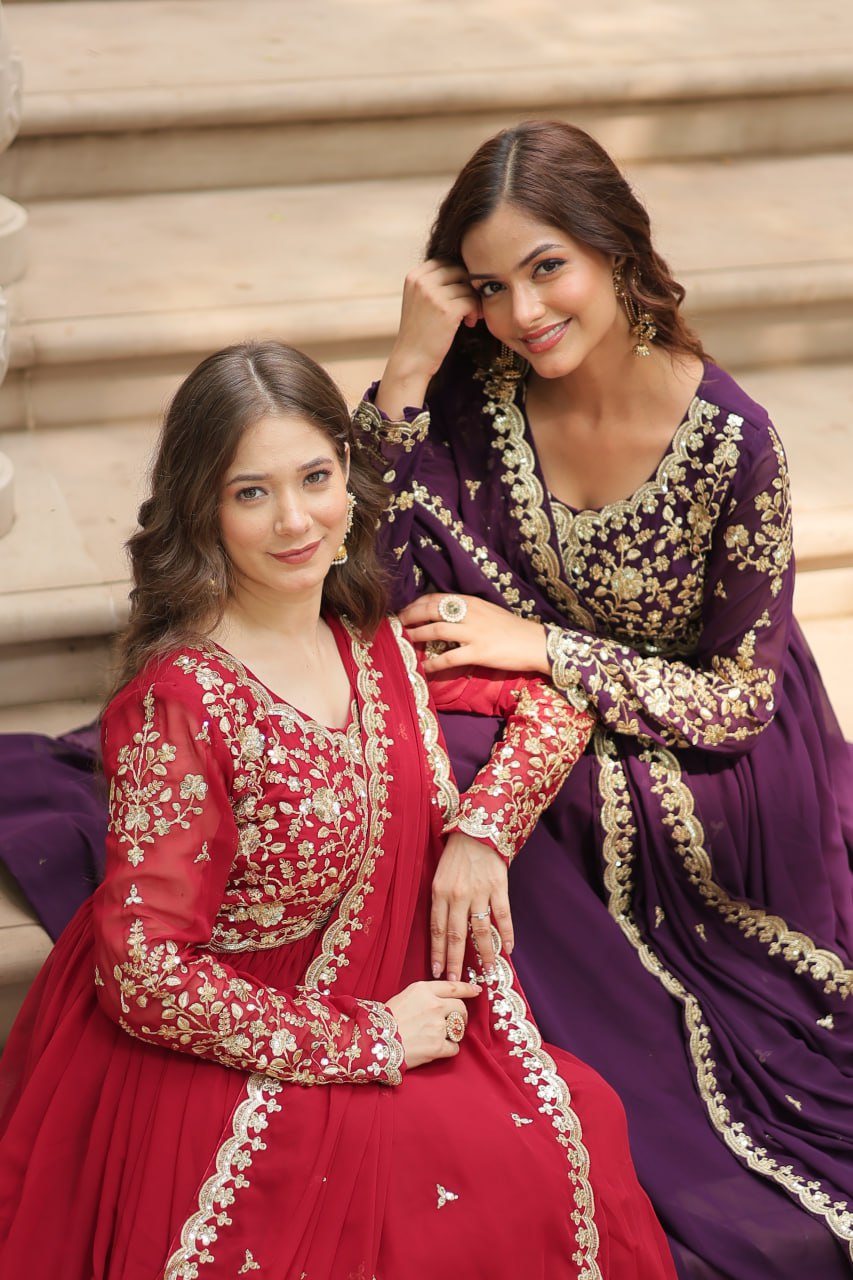 Faux Blooming Sequins Multi Embroidered Gown with Dupatta