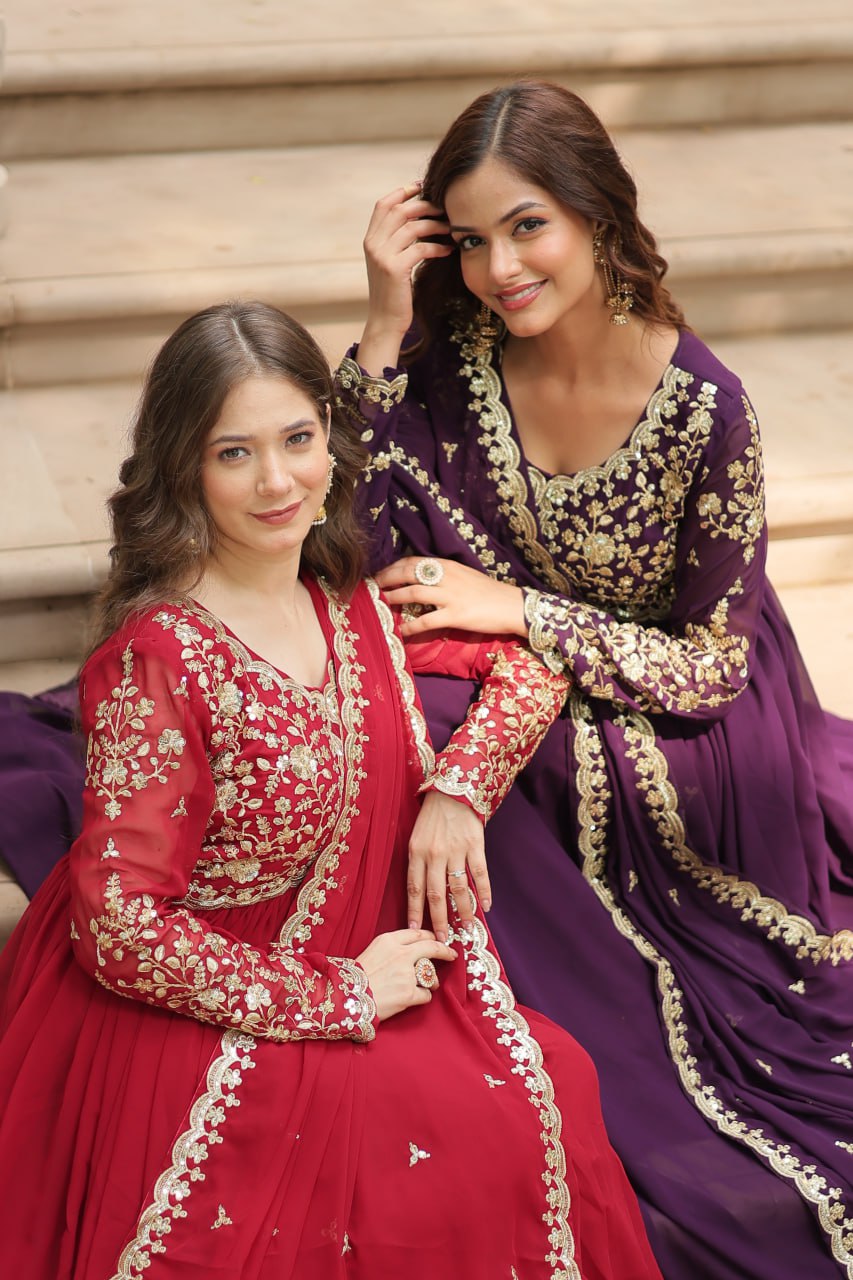 Faux Blooming Sequins Multi Embroidered Gown with Dupatta