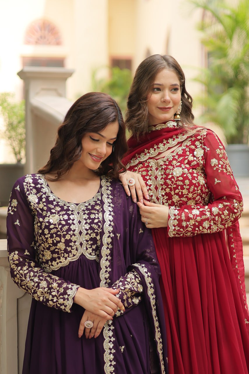 Faux Blooming Sequins Multi Embroidered Gown with Dupatta