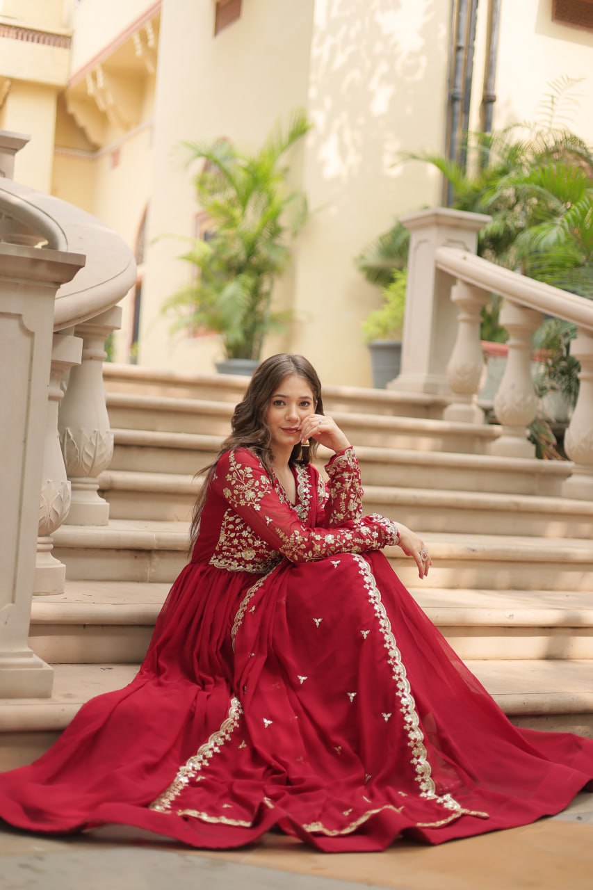 Faux Blooming Sequins Multi Embroidered Gown with Dupatta