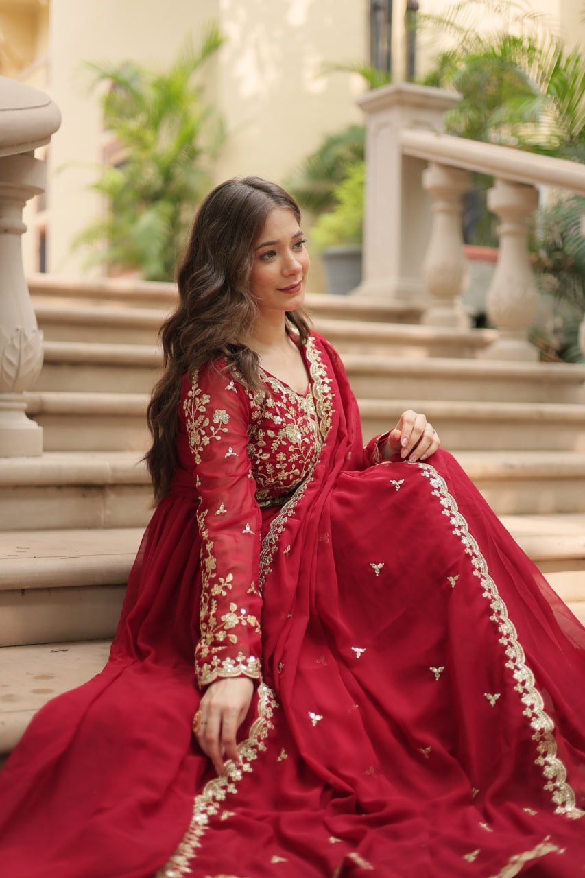 Faux Blooming Sequins Multi Embroidered Gown with Dupatta